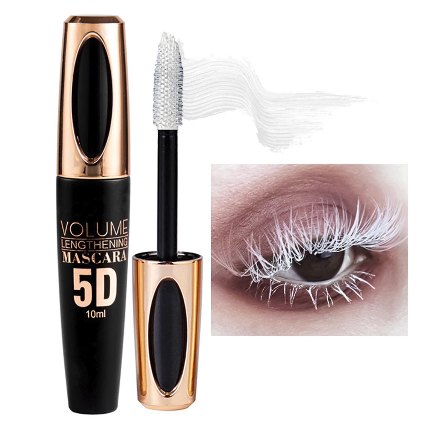 White Mascara, 5D Fiber Coloured Waterproof Eyelash Primer Long Lasting Thick Smudge-Proof Natural Voluminous Telescopic Mascara for Sensitive Eyes Makeup, Party Stage Use Halloween Christmas Gifts
