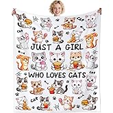 Cat Blanket Cat Themed Gifts Just A Girl Who Loves Cats Blankets Soft Warm Flannel Throw Blanket for Girl Kids Adults 50"x40"