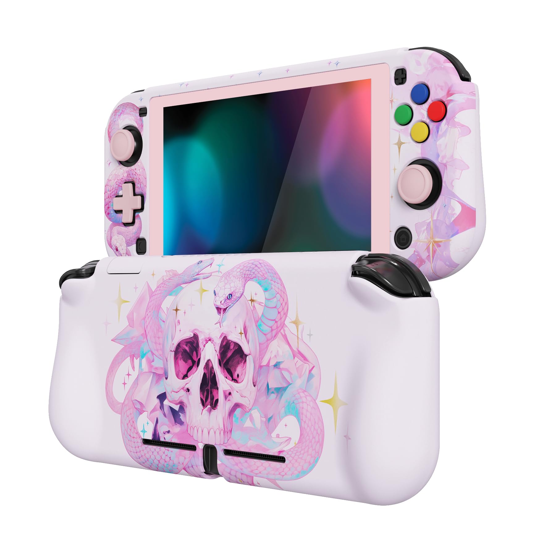PlayVital ZealProtect Protective Case for Nintendo Switch Lite, Hard Shell Ergonomic Grip Cover for Nintendo Switch Lite w/Screen Protector & Thumb Grips & Button Caps - Celestial Serpent's Embrace