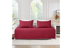 Jarson 3 Pcs Burgundy Sofa Daybed Cover Set Twin Size Daybed Bedding Double Sided Bed Set All Season Cozy Bedding Solid Color Classic Design Daybed Quilt Set with Matching Shams,39"x75"