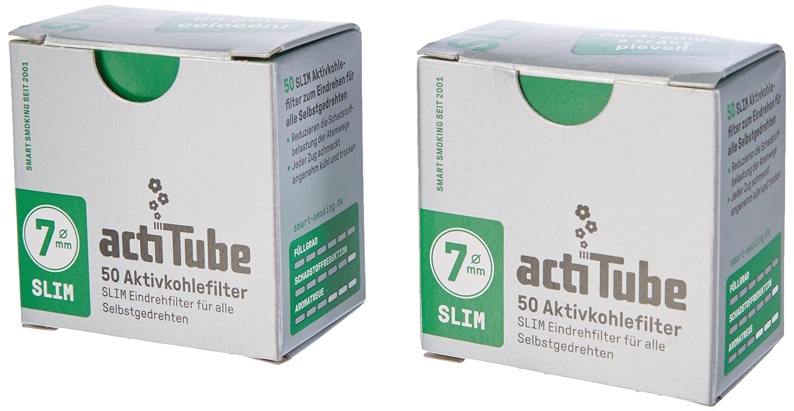 actiTube 17550 2 x Activated Carbon Filter in Box of 50 2 x 50 100 Activated Carbon Slim Filter, Carbon, Silver, 5 x 4 x 3 cm, 2 Units