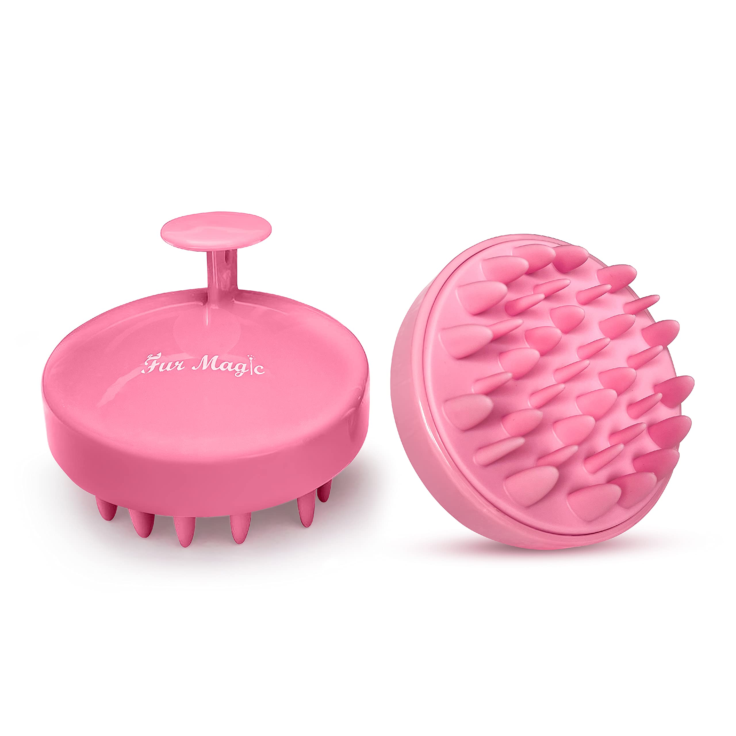 Fur Magic Dog Bath Brush, Therapeutic Pet Grooming Brush for Shampoo and Massage, Soft Silicone Washing Comb, Removes Loose Undercoat, Mats and Knots, Pink