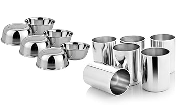 King International Stainless Steel Dinner Set Of 12 Pieces Including 6 Glasses, 6 Bowls