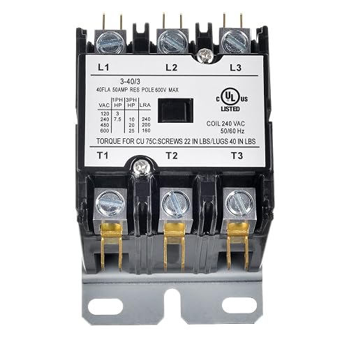 BOJACK 3-Pole 40 Amp 240VAC Definite Purpose Contactor For AC Compressor – Condenser Replacement