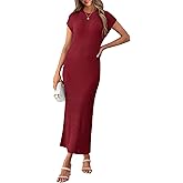 Yousify Womens Ribbed Knit Dress 2026 Casual Spring Summer Cap Sleeve Crewneck Trendy Maxi Dresses