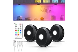 WILLED Rechargeable Puck Lights with Remote Control, RGB Under Cabinet Lighting Wireless, 1200mAh Battery LED Tap Light,Timer