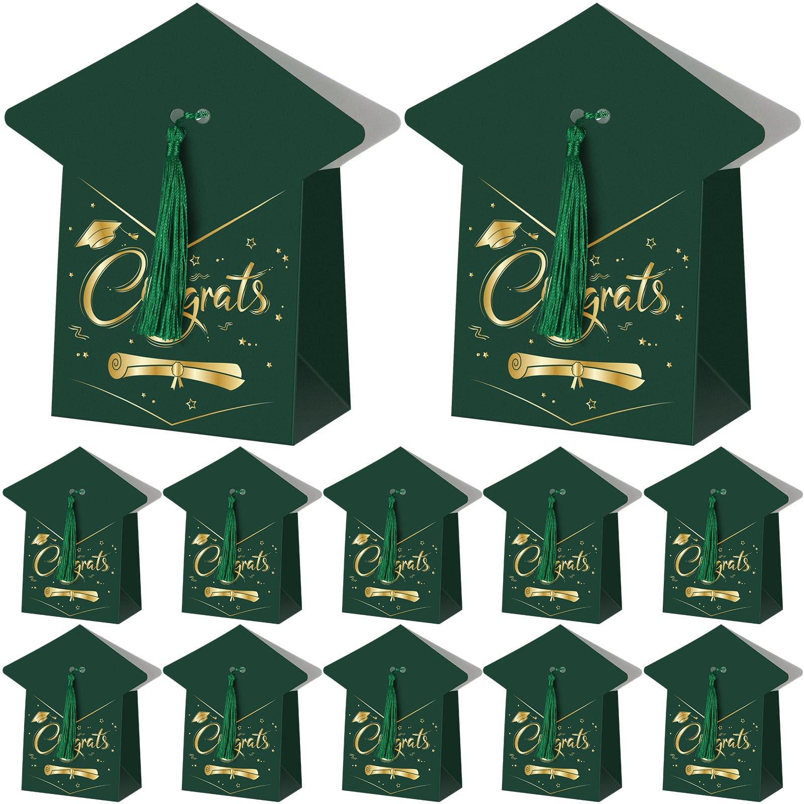 Photo 1 of Fullhawl 24 Sets Graduation Cap Gift Box Congrats Graduation Gift Candy Box with Tassel Graduation Party Favors Graduation Centerpieces for Tables Decorations(Green)