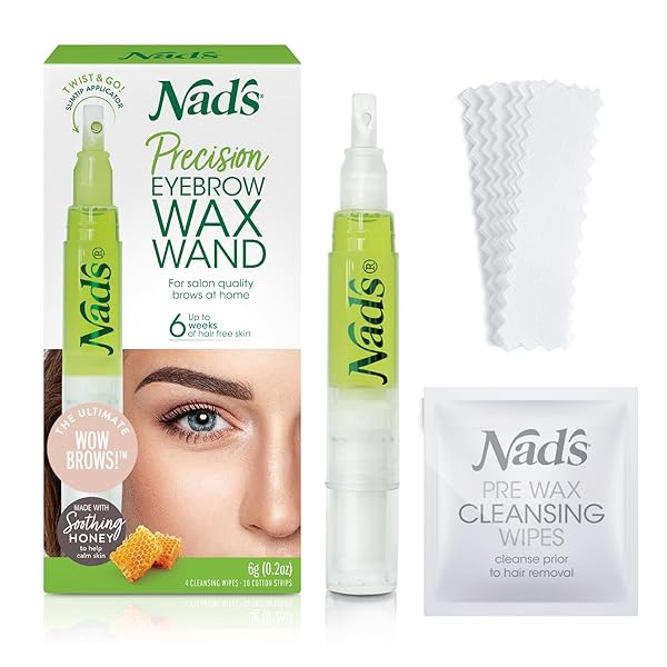 NAD’S EYEBROW SHAPER WAX KIT EYEBROW FACIAL HAIR REMOVAL DELICATE AREAS COTTON STRIPS, CLEANSING WIPES, 0.2 OUNCE (PACK OF 1)
