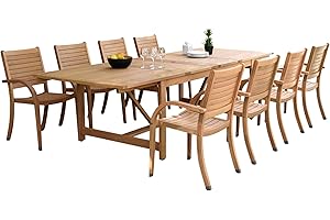 Amazonia Berlin 9-Piece Patio Dining Set Teak Finish and Ideal for Outdoors, Light Brown