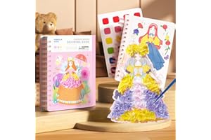 MIROLA KIDS 3 in 1 Fashion Design Drawing Book for Girls, Princess Dress-up Activity Book with Watercolor Painting, Stickers, Poking, Puzzle Puncture Painting for Kids, DIY Craft Kit for 3 4 5 6