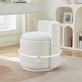 WUTUTUEE Velvet Vanity Chair with Storage, 360&deg; Swivel Makeup Chair with Wave Back, No Assembly Small Accent Stool for Bedroom, Dressing, Living Room, White