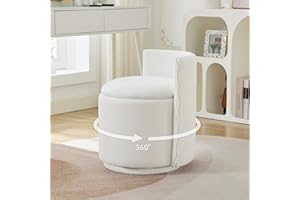 WUTUTUEE Velvet Vanity Chair with Storage, 360° Swivel Makeup Chair with Wave Back, No Assembly Small Accent Stool for Bedroom, Dressing, Living Room, White