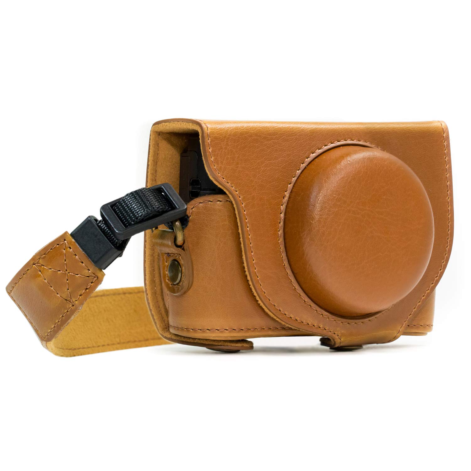 MegaGear MG590 Sony Cyber-shot DSC-RX100 VI, DSC-RX100 V, DSC-RX100 IV Ever Ready Leather Camera Case with Strap - Light Brown