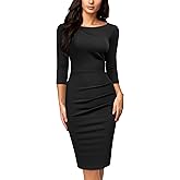 Miusol Women's Retro Ruffle Style 2/3 Sleeve Slim Work Pencil Dress