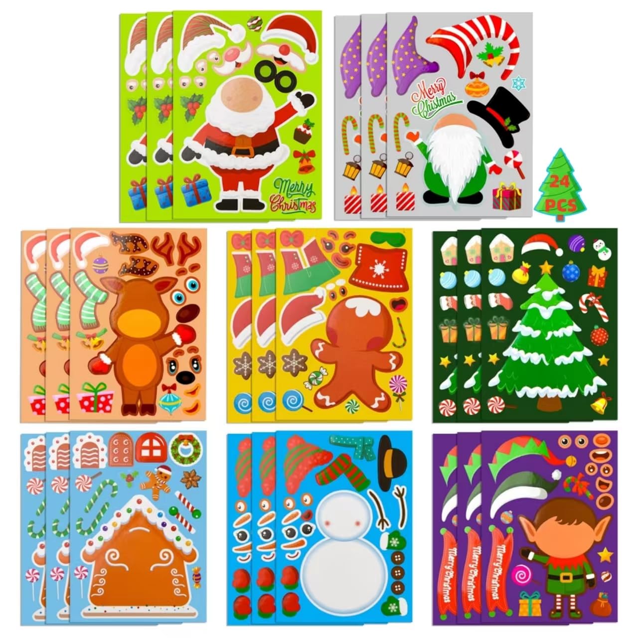 24 Pcs Christmas Stickers for Kids Christmas Crafts for Kids DIY Stickers Make Your Own Face Sticker Home Made Party Stickers Christmas Stickers for Card Making for Boys Girls Gift