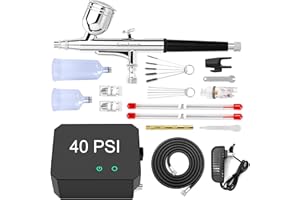 Gocheer Airbrush Kit with Air Compressor, 40 48 PSI High Pressure Air Brush Non-Clogging with 0.2/0.3/0.5mm Nozzle/Cleaning Sets, Ideal for Painting, Modeling, Cake Decor, Makeup (Black, 40 PSI)