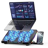 Trullypine Laptop Cooling Pad with 12 Quiet Fans, Slim Portable for 12-17.3 Inch Laptop Cooler Stand with 5 Height Adjustable, Ergonomic Gaming Cooling Fan Pad with Two USB Ports & Phone Holder (Gear)