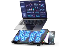 Trullypine Laptop Cooling Pad, 12 Quiet Fans, Slim Portable for 12-17.3 Inch Laptop Cooler Stand, 5 Height Adjustable, Ergono