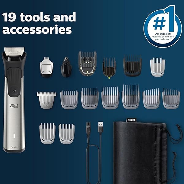PHILIPS MULTIGROOM 7000 SERIES 21 PIECE BEARD TRIMMER FOR MEN, HAIR & BODY GROOMING KIT, PRECISION TRIMMING COMB WITH SELF-SHARPENING STEEL BLADES, ALL-IN-ONE TRIMMER, WATER RESISTANT