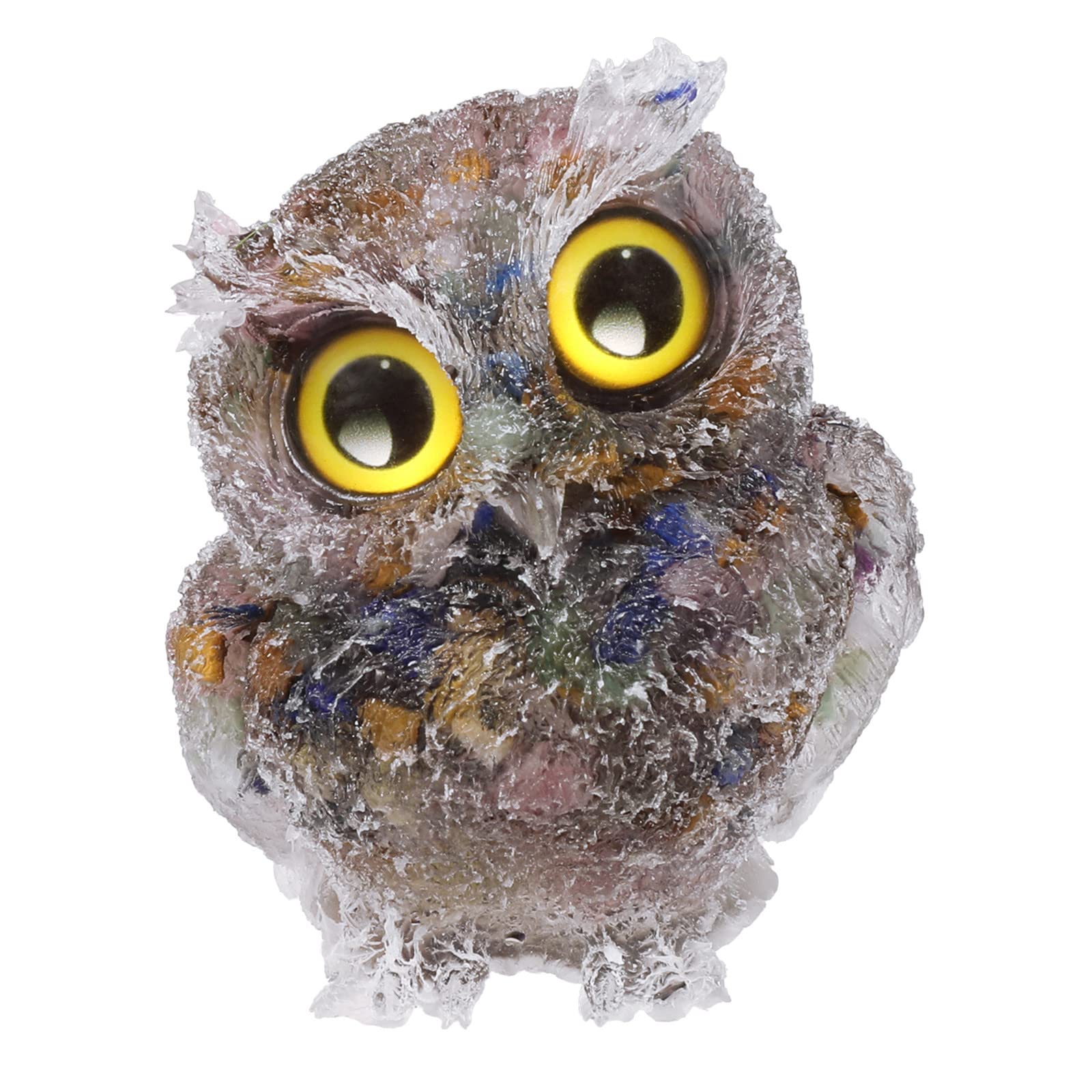 Nupuyai 2.4" 7 Chakra Stones Owl Bird Carved Crystal Animal Statue Ornament, Resin Chip Stones Pocket Figurine Energy Healing Home Office Decor