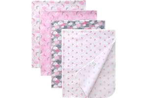 Gina Era Unisex Baby Cotton Flannel Receiving Blankets, Baby Blankets 4 Pcs, Baby Swaddle Blankets, Baby Flannel Blanket 30x30 Inches for Boy Girl (STYLE-10)