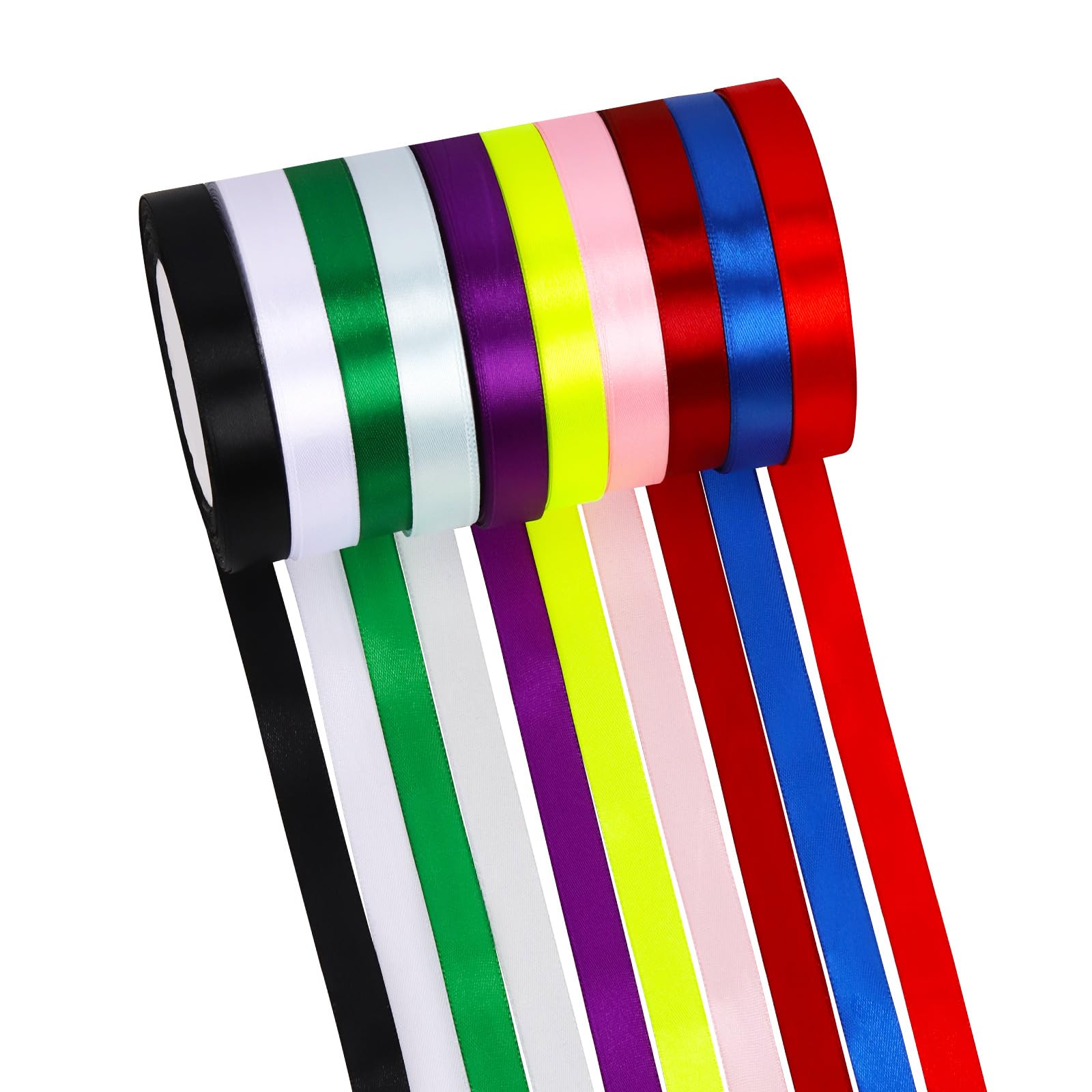 Rustark 10 Rolls Satin Ribbon Assortment Kit 10 Solid Colors 3/5 Inch x 24.6 Yards Double Face Fabric Satin Ribbon Gift Wrapping Ribbon for Gift Wrapping Bow Making Decor Crafts (1.5cm x 22.5m)