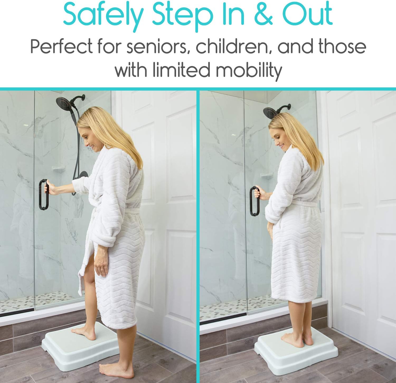 Vive Bath Step (4 inch) - Slip Resistant Shower Stepping Stool - Elevated Bathroom Safety Aid for Handicap, Elderly Seniors Entering, Exiting Bathtub - Nonslip Heavy Duty Bathtub, Bed, Kitchen: Health & Personal Care
