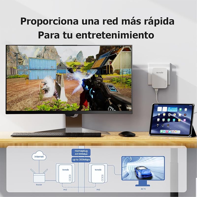 Adaptadores de comunicação tenda ph3 powerline - plc, adaptador de rede gigabit ethernet powerline (1000 mbps, economia de energia, plug and play, 2 peças)