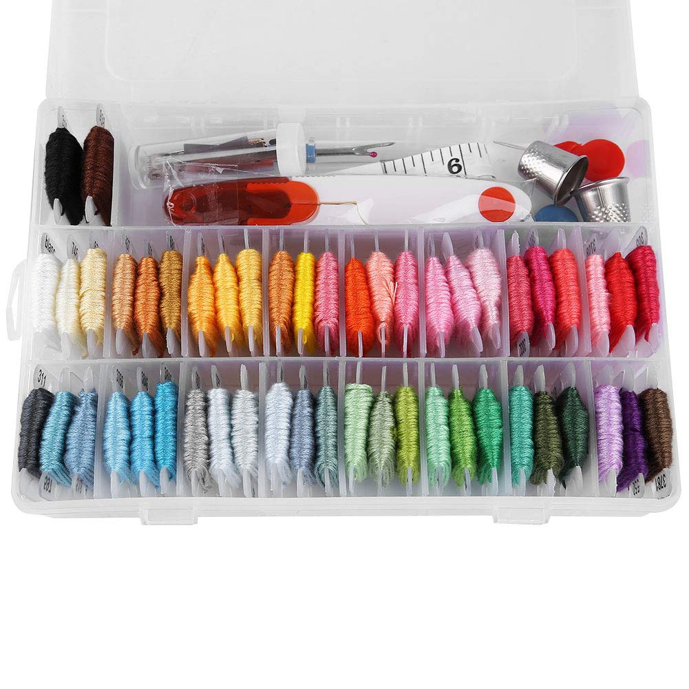 Embroidery Floss Kit with Box and 50 Colors Threads and Sewing Knitting Tools for DIY Friendship Bracelet Strings Cross Stitch Threads Knitting Sets