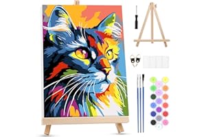 MXJSUA Colorful Cat Paint by Numbers Kit with Frame for Adult Beginner, Adults Paint by Number Kits on Canvas with Easel, Pei