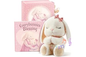 MYMATEZOE Baptism Gifts for Girl, Catholic Christening, Baby Dedication & Baptismal Gift Set for Baby Girls & Kids, with 9" Musical Praying Bunny Plush Toy & Everybunnies' Blessing Book in Keepsake Box