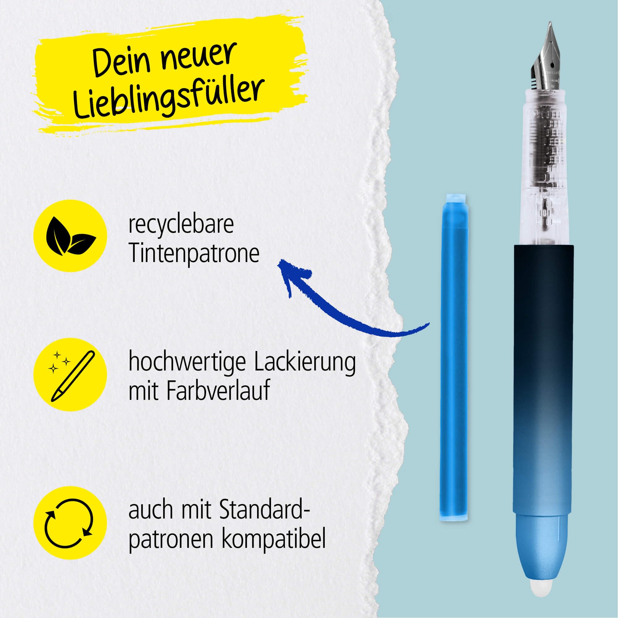 Online Füllhalter magiXX Deep Ocean I Füller mit radierbarer, blauer Tinte I inkl. 4 magiXX Patronen I Schreiben, radieren & korrigieren in einem I Füllfederhalter als Geschenk für Schule & Uni 6