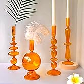 Amanman Candle Stick Candle Holder, Glass Candle Holders for Table Centerpiece, Modern Style Amber Candle Holder Mixed 4pcs