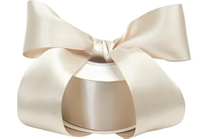 DINDOSAL Champagne Ribbon 2 Inch Double Faced Satin Ribbon Thick Nude Champagne Silk Ribbon for Wedding Decor, Gift Wrapping, Party Favor, Flower Arrangement, Craft Supplies, Bows - 25 Yards