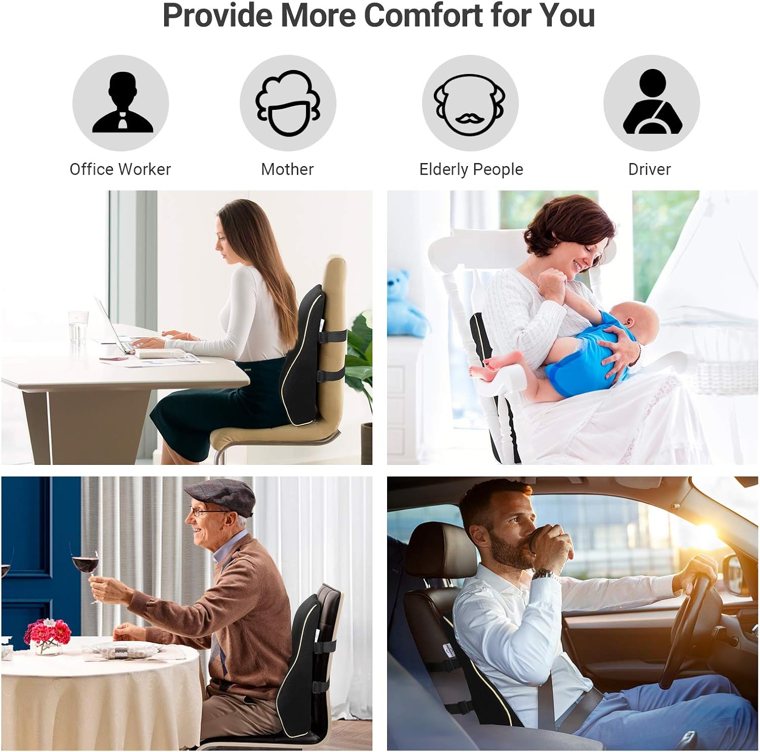 AMERIERGO Lumbar Pillow, Memory Foam Back Cushion with Breathable Mesh Cover, Multifunctional Lumbar Support Pillow for Office Chair, Computer Chair & Car Seat: Home & Kitchen