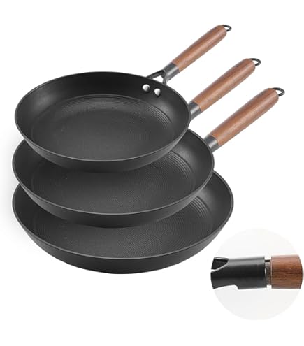 Cuisinel Ensemble de poêles en fonte + couvercles en verre - Poêles à frire de 8