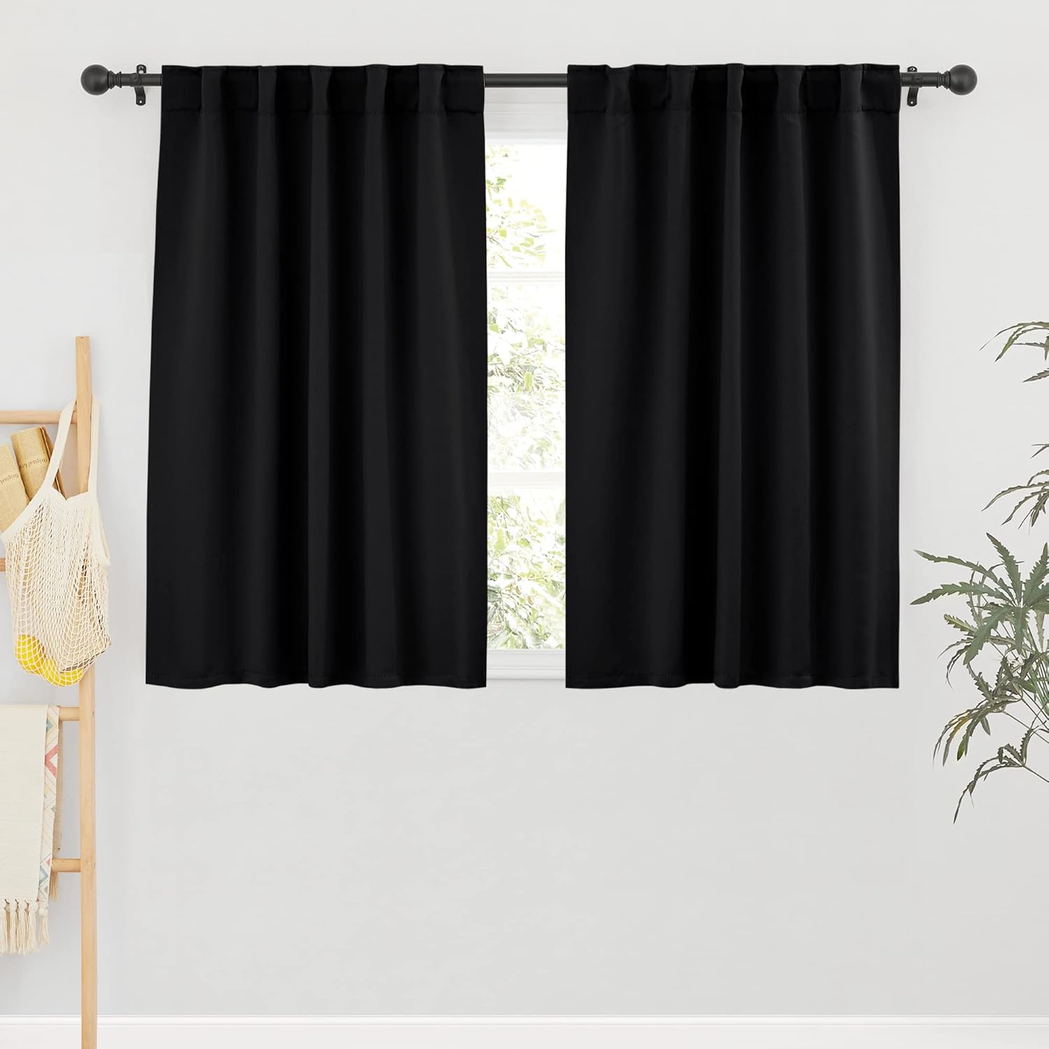 Window Treatments - RYB HOME Bedroom Blackout Curtains - Small Window Treatment Set Energy Saving Thermal Insulated Drapes for Living Room/Nursery/Kitchen, 42-inch Wide x 45-inch Long, Black, 2 Panels