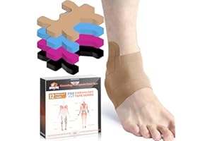 Kinesiology Tape for Ankle, KTQUICK 12 Count Ankle Tape Precut, Original Cotton Waterproof & Breathable, Enhance Elastic Kinesiology Athletic Tape for Ankle Support and Muscle to More Sports (Beige)