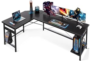 Coleshome 66" L Shaped Gaming Desk, Corner Computer Desk, Sturdy Home Office Computer Table, Writing Desk, Larger Gaming Desk Workstation, Black