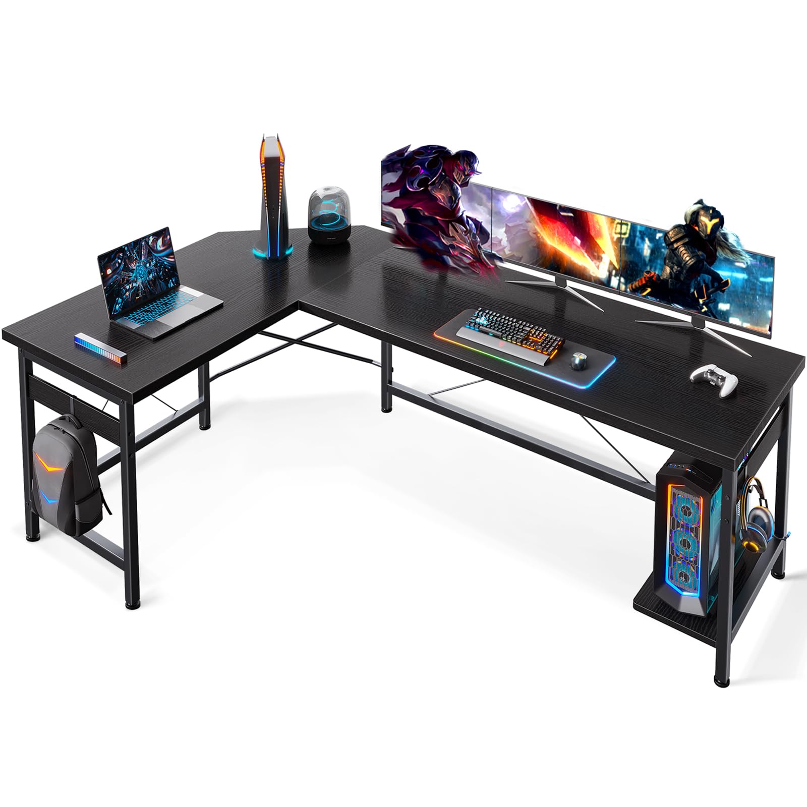 Photo 1 of ***IMAGE REFERENCE***Coleshome 66" L Shaped Gaming Desk, Corner Computer Desk, Sturdy Home Office Computer Table, Writing Desk, Larger Gaming Desk Workstation, Black