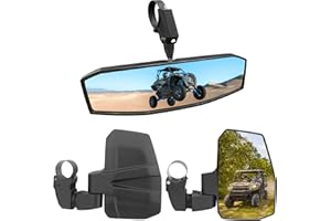 SHEJISI UTV Mirror+Side Mirrors Set for 1.5-2.0 Inch Roll Cage, Compatible with Polaris RZR、Can am Maverick、Honda Pioneer Talon SXS、Kawasaki Mule KRX、Yamaha Wolverine YXZ、RTV、JD Gator、CF Zforce