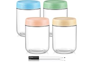 DRKIO 16 Oz Overnight Oats Containers with Lids - 4 Pack Glass Storage Jars with Airtight Lids Wide Mouth Mason Food Jars Great for Meal Prep Salad Chia Pudding Snacks Yogurt Sugar Spice Cereal