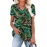 BETTE BOUTIK Womens Short Sleeve Tunics V Neck Button Down Shirts Blouse Tops Pullover S-3XL