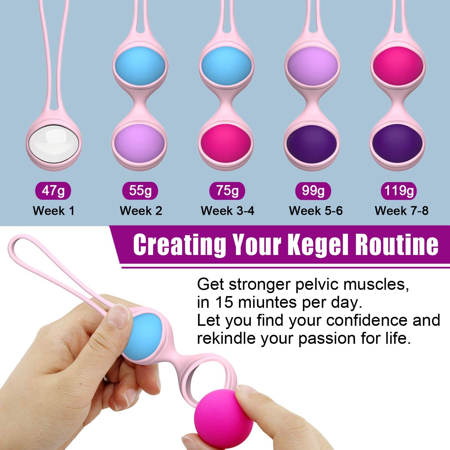Kegel Exercise Weights - Ben Wa Kegel Balls Weighted Exercise Training Kit - Doctor Recommended Bladder Control Device & Pelvic Floor Exercise for Women & Post-Pregnancy Recover: Health & Personal Care