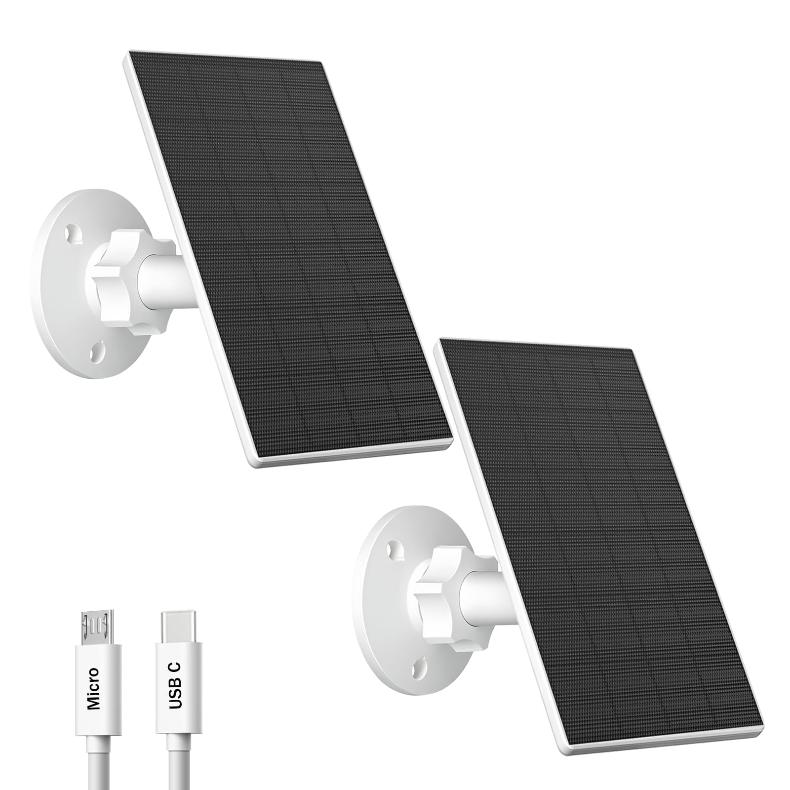 Photo 1 of Zivif 2W Solar Panel for Security Cameras, Solar Charger with Micro USB & USB-C Port for Rechargeable Battery Security Camera, 360° Adjustable Mount (2 Pack)