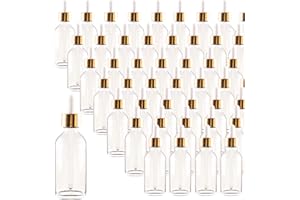 Easeen 24 Pack 4oz Clear Glass Dropper Bottles, Eye Dropper Bottles with Glass Droppers for Essential Oils, Perfumes(4oz, Gold)