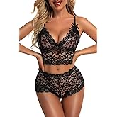 Donnalla Sexy Lingerie Set for Women 2-piece Lace Bra and Panty Exotic Bralette High Waist Pajamas Sleepwear