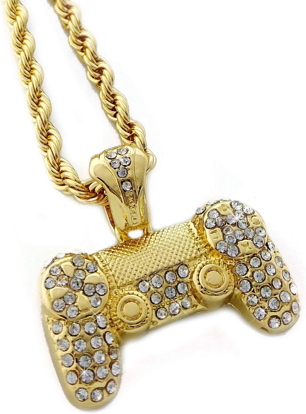 18k Gold Plated Video Game Control Pad CZ Diamond Pendant Necklace