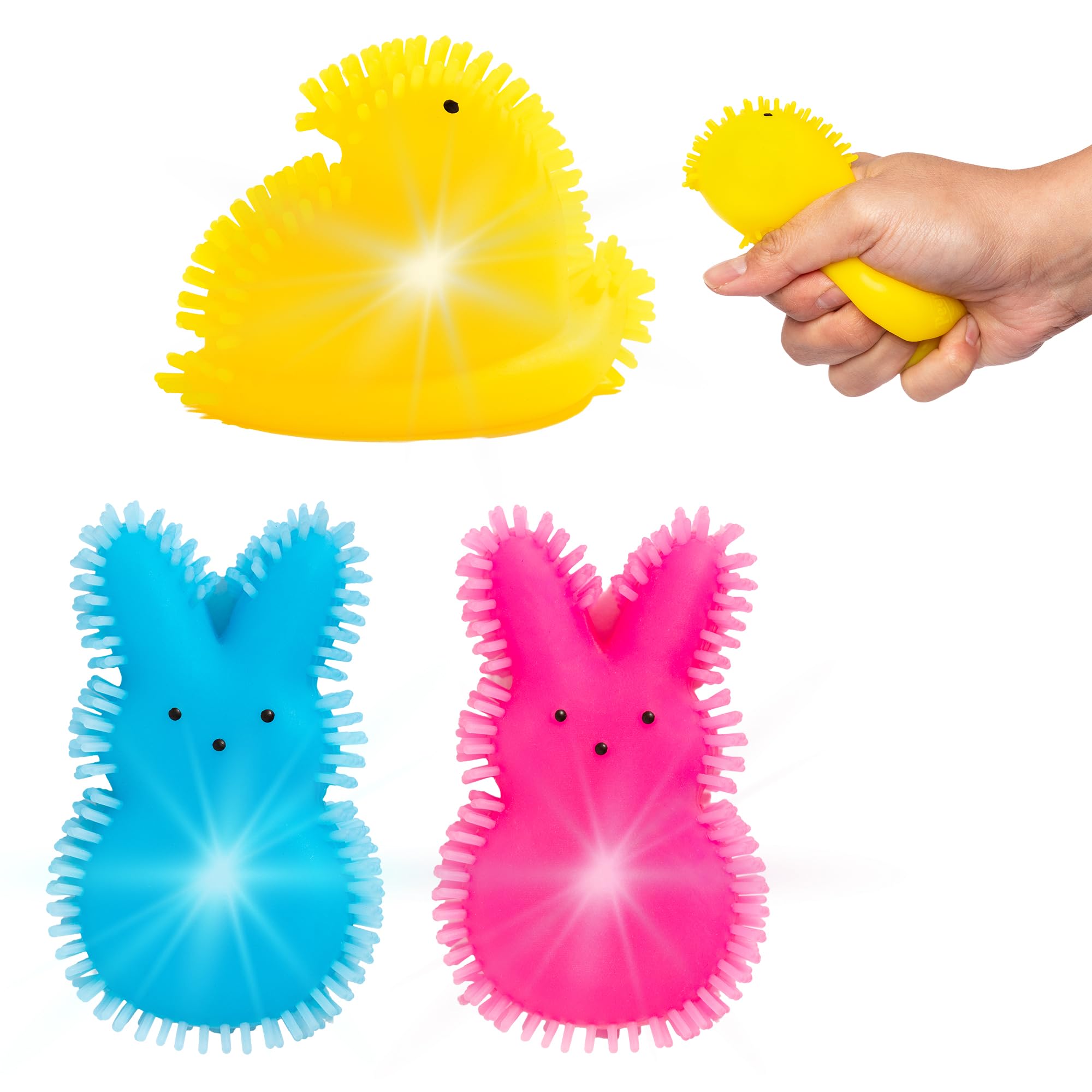 PEEPS Easter Light Up Squishy Puffer Toys for Kids, Soft Spiky Squeeze Sensory Squishies in Cute Chick & Bunny Designs, Glowing Stress Relief Toys for Party Favors, Classroom Prizes, Basket Stuffers