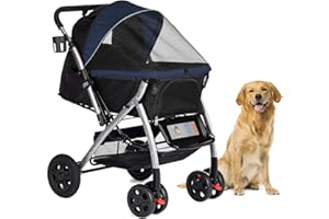 HPZ Pet Rover Premium Heavy Duty Dog/Cat/Pet Stroller Travel Carriage With Convertible Compartment/Zipperless Entry/Reversible Handle/Pump-Free Rubber Tires for Small, Medium, Large Pets-Midnight Blue